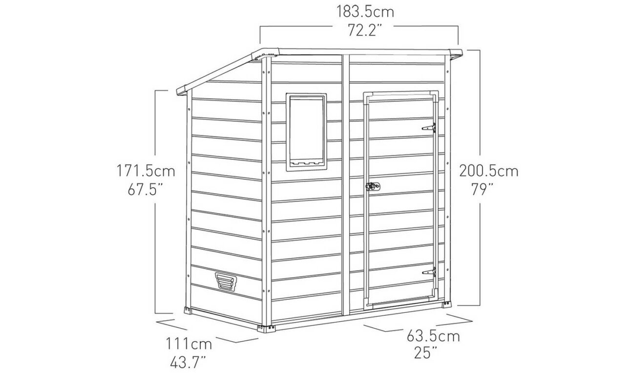 Keter Manor Pent 6x4ft Outdoor Garden Storage Shed with Window and Padlockable Door - Brown