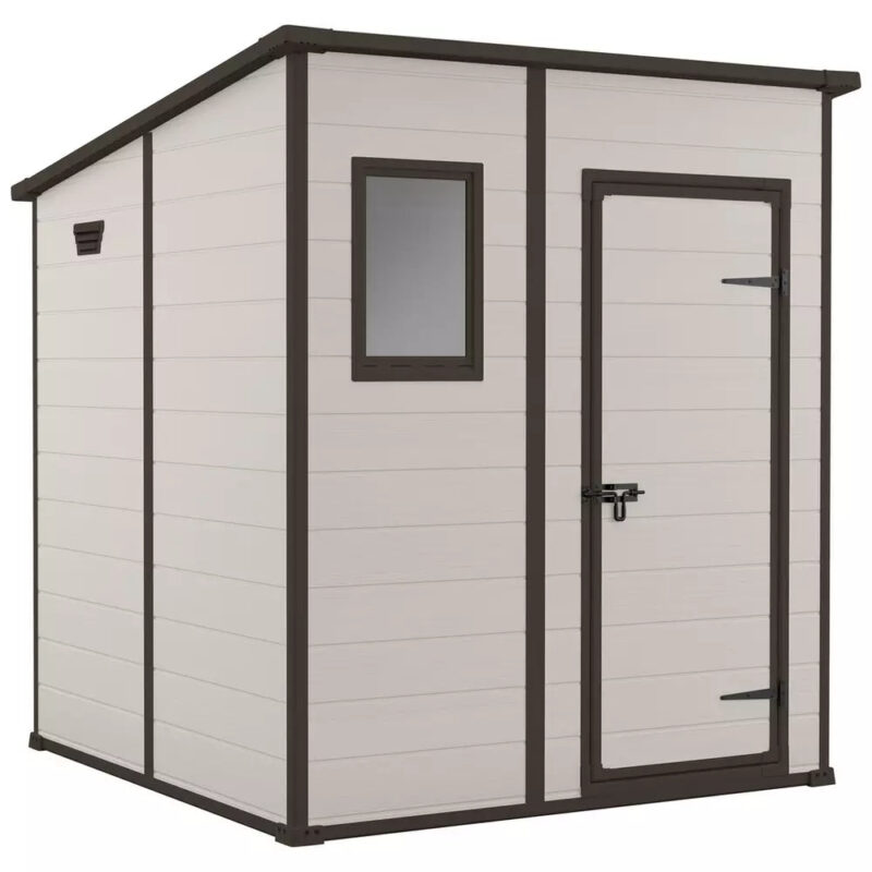 Keter Manor Pent 6x6ft: Durable Outdoor Garden Storage Shed with Window and Lockable Door - Brown