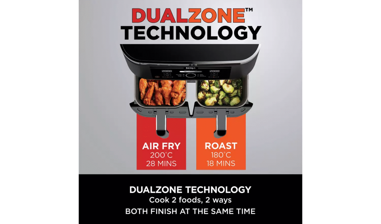 Ninja Foodi MAX Dual Zone AF400UK 9.5L Air Fryer - Black | Cook Two Meals at Once, Up to 75% Less Fat