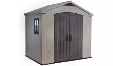 Durable Keter Factor Apex 8x6ft Beige/Brown Resin Garden Storage Shed with Double Doors and Window