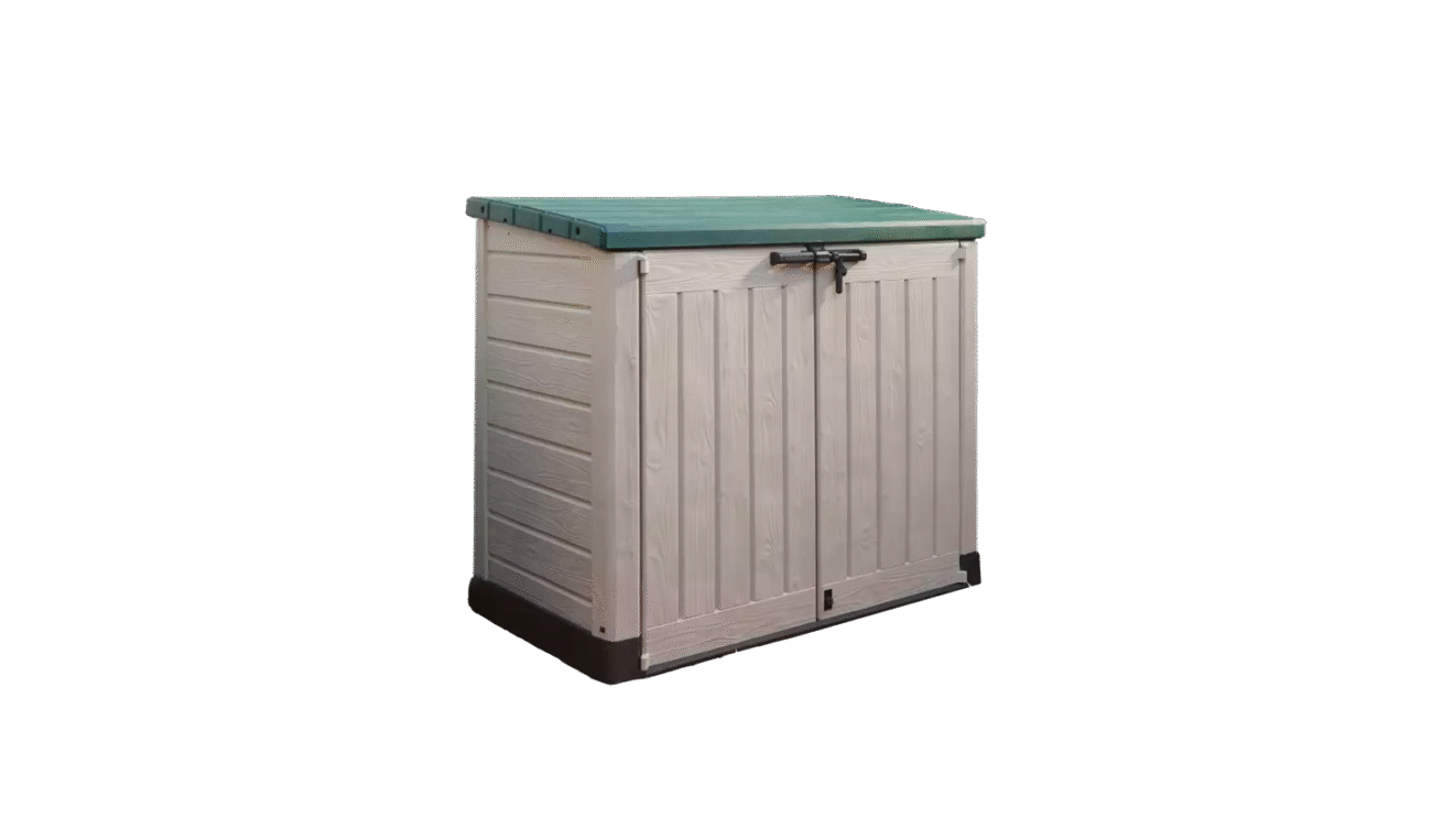 Keter Store It Out Max 1200L - Versatile Outdoor Garden Storage Box for Tools, Furniture, and Wheelie Bins (Beige/Green)