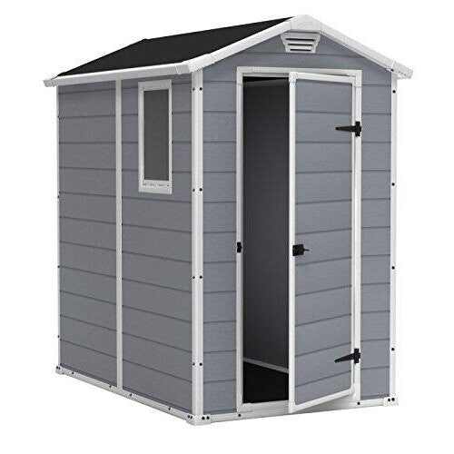 Keter Manor Grey 6x4 ft Durable Outdoor Plastic Garden Storage Shed with Window and Ventilation